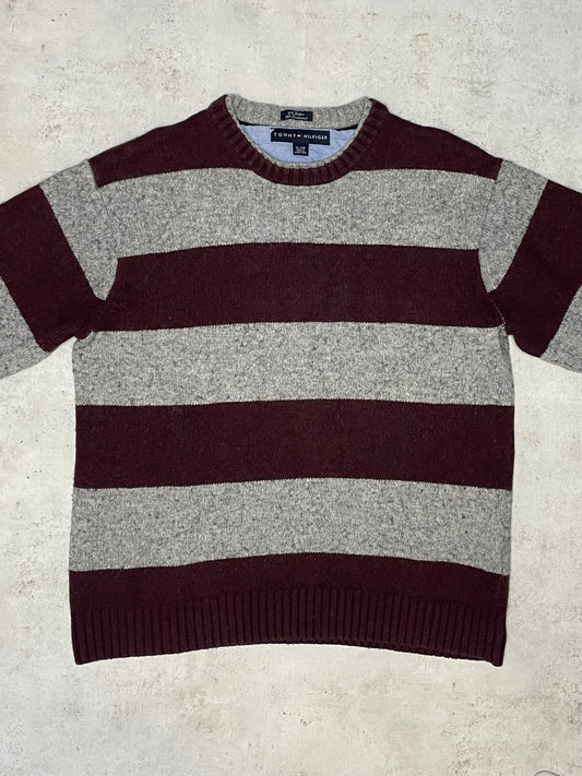 Tommy Hilfiger Rundhalspullover Grau/Weinrot M