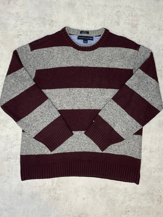 Tommy Hilfiger Rundhalspullover Grau/Weinrot M