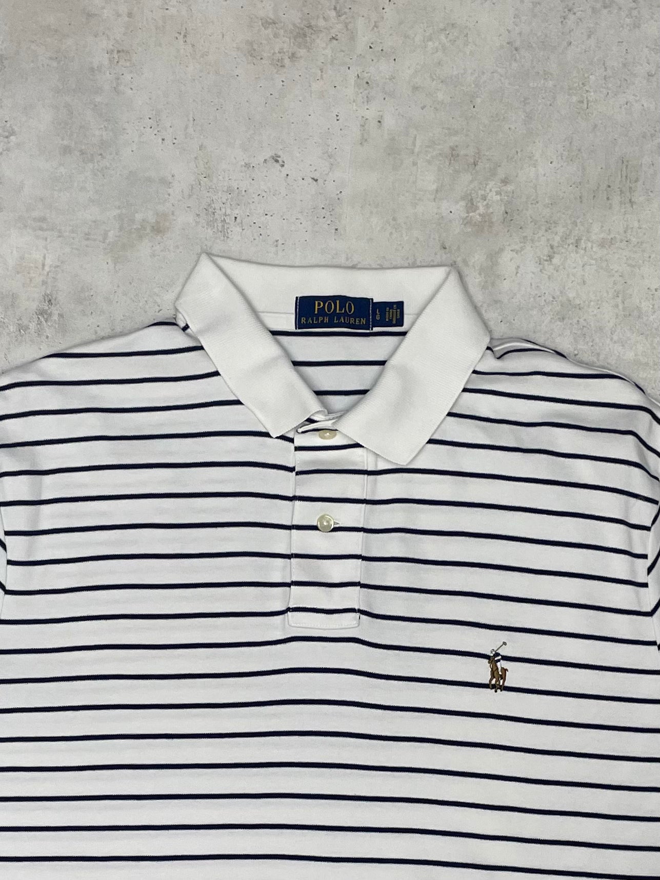 Ralph Lauren Poloshirt Kurz Blau/Weiß  L